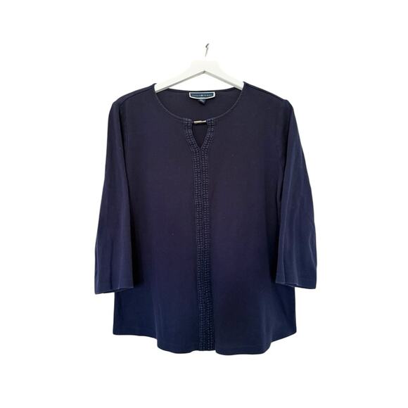 Karen Scott Navy Blue Keyhole Tee 3/4 Sleeves T-Shirt Size XL - Picture 1 of 5